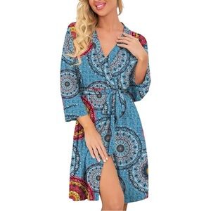 Prinstory Mandala Kimono Robe with 3/4 Sleeves & Pockets- M - NWT